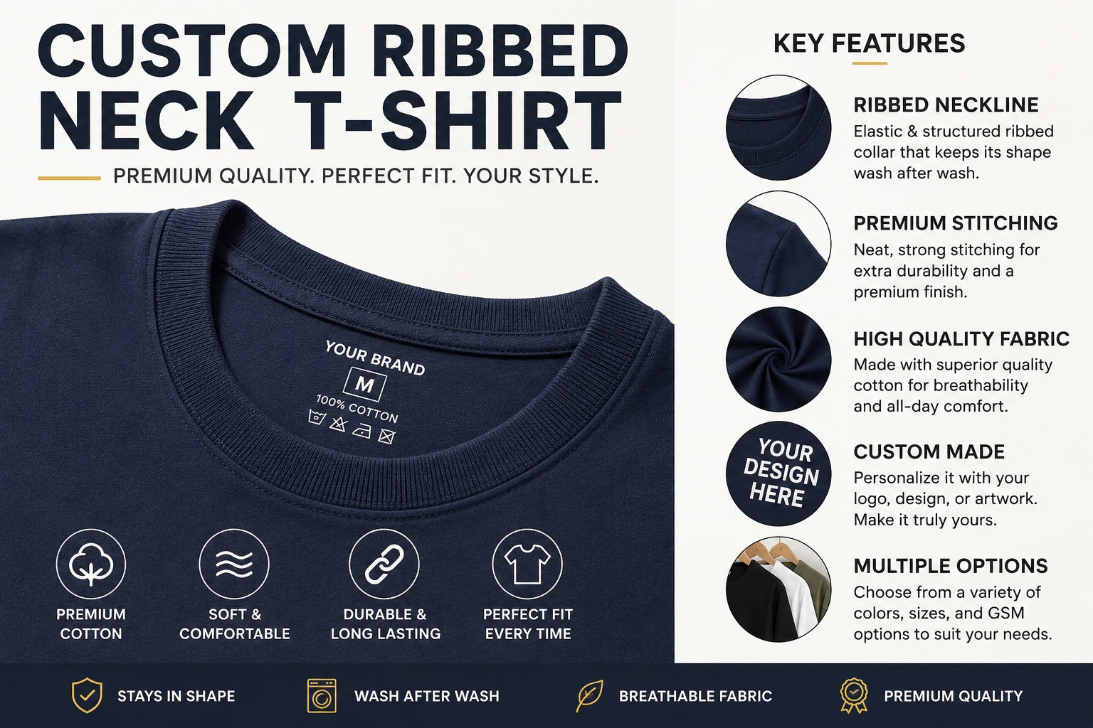 Why Custom Ribbed Neck T-Shirts Offer Superior Comfort & Fit